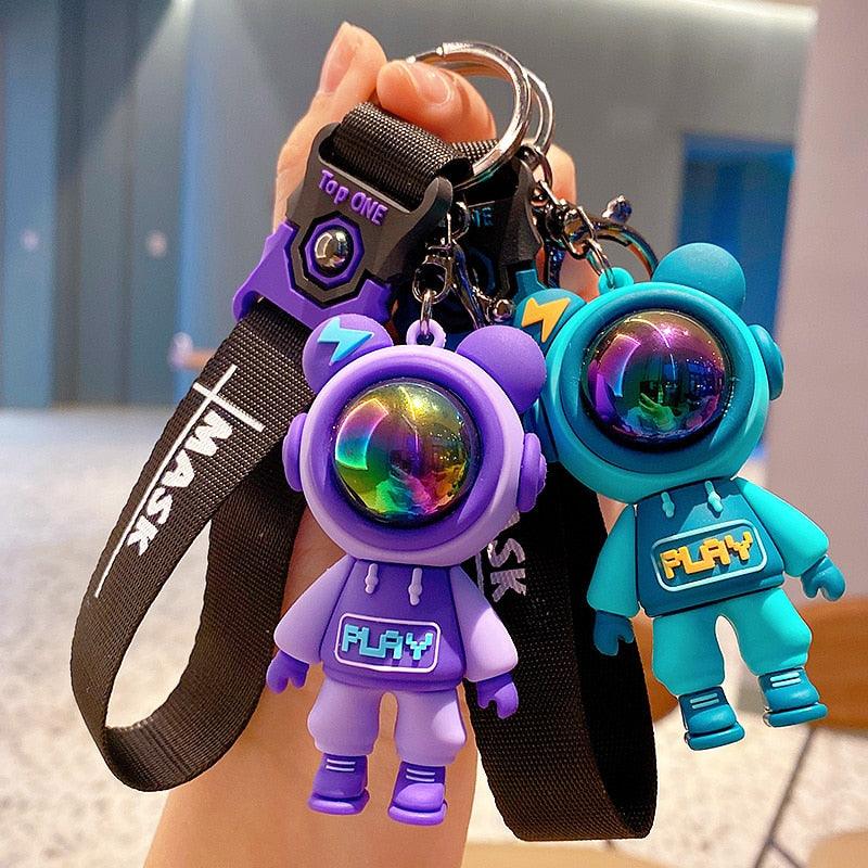 Cartoon Lightning Bear Keychain - Astronaut - One Beast Garage