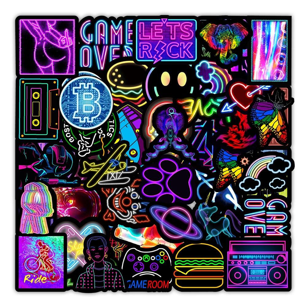 Cartoon Neon Light Graffiti - Stickers Deluxe - One Beast Garage