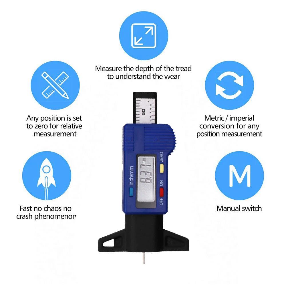 Digital tire profile measuring tool, LCD, mm/ inch, ABS, Portable - One Beast Garage