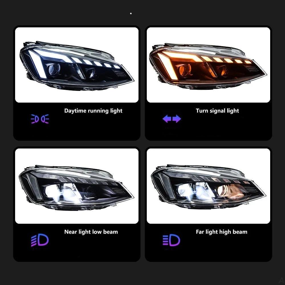 Headlights for VW Golf 7 Audi Design with DRL and Xenon daytime running lights - One Beast Garage