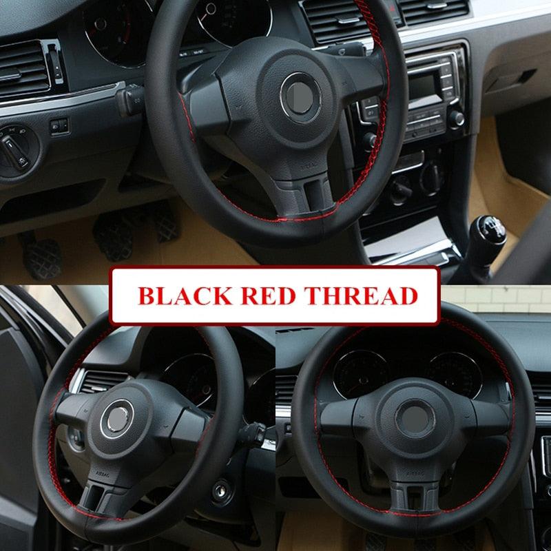 Premium Perforated Black Natural Leather Steering Wheel Cover - One Beast Garage