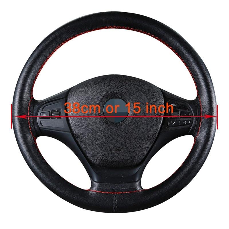 Premium Perforated Black Natural Leather Steering Wheel Cover - One Beast Garage