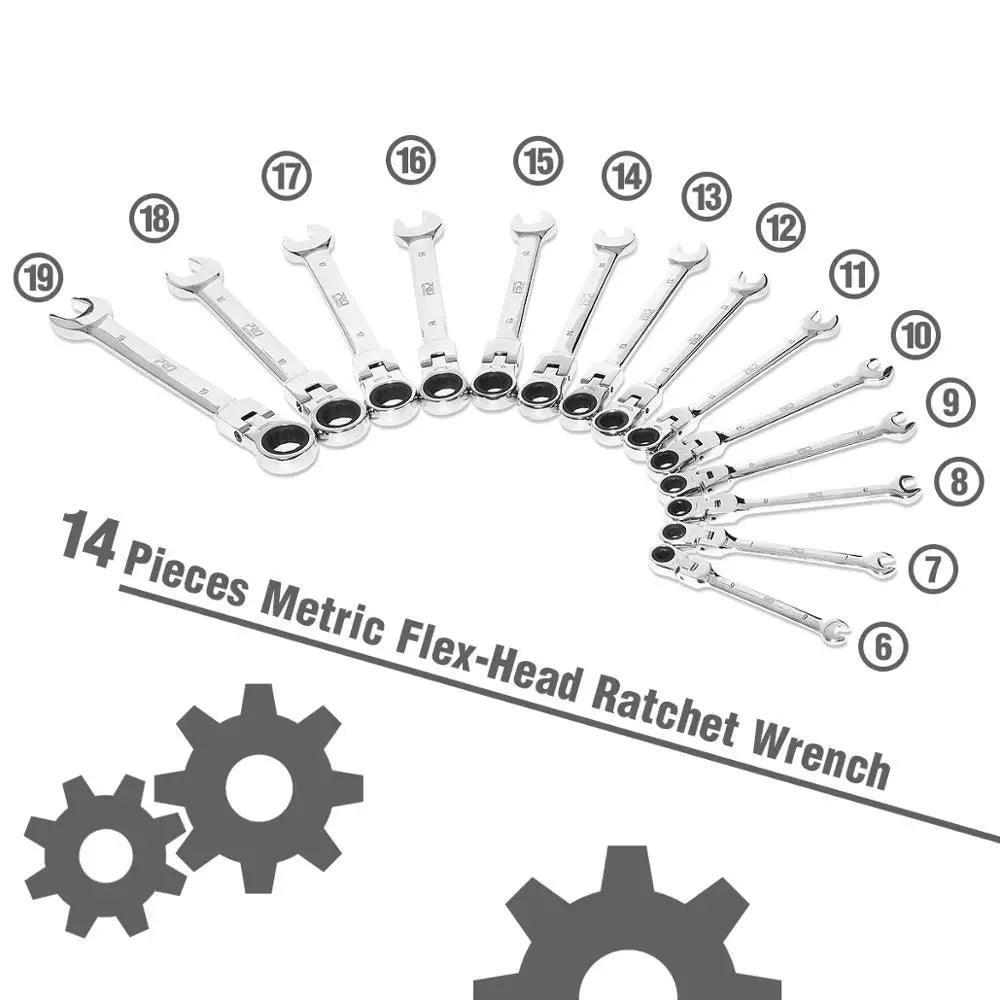 Set of 14 professional stainless steel ratchet wrenches - One Beast Garage